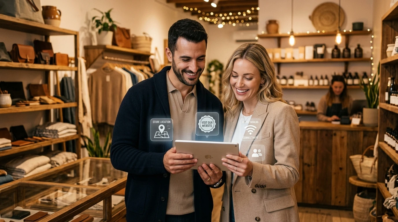 Negocio gestionando su presencia digital integral para clientes y sistemas de IA